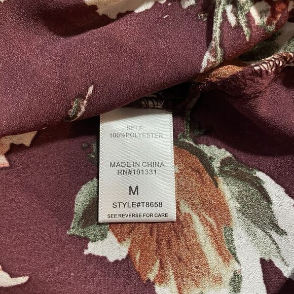 Charlotte Russe Off Shoulder Crop Choker Blouse Burgundy‎ Floral Women's Medium - Picture 9 of 9